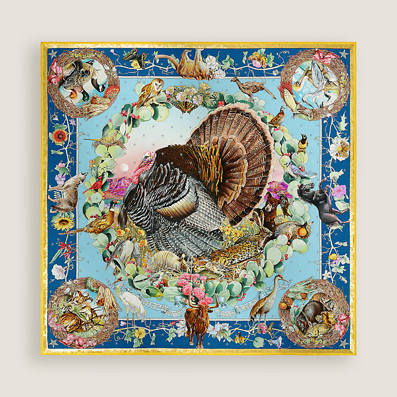 Faune et Flore du Texas Exceptional embroidered scarf 90 | Hermès